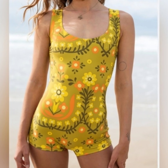 NWT Free People x Atmosea Meadow Surf retro floral boy short Bodysuit, M - Picture 3 of 12
